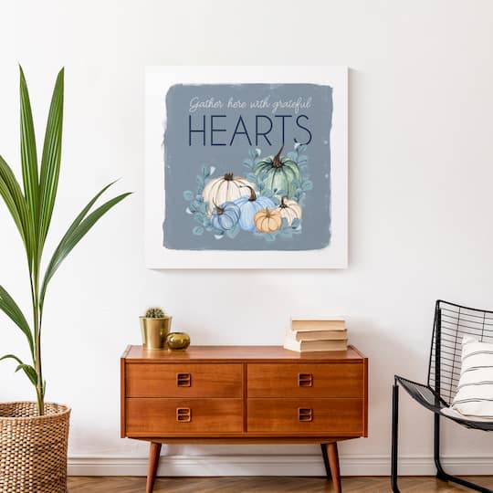 Gather Hearts Blue Mood Pumpkins Canvas Wall Art